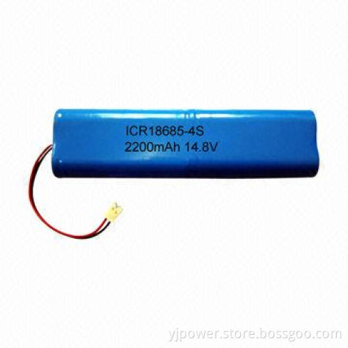 14.8V/2,200mAh Li-ion 18650 battery pack used for torch light with 18.5 x 37 x 133mm size, 200g